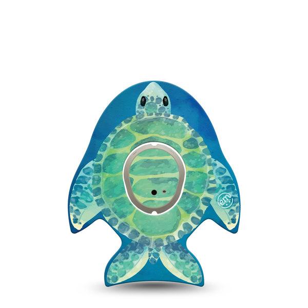 ExpressionMed Watercolor Turtle Dexcom G7 Evolve Shape Tape, Dexcom Stelo Glucose Biosensor System, Single Sticker and Single Tape, Teal Green Turtle, Overlay Patch CGM Design