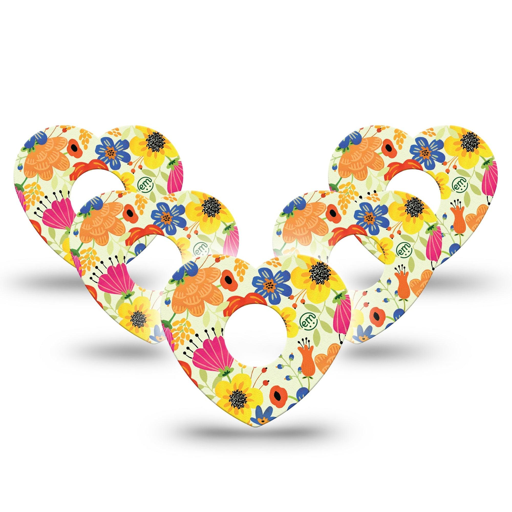 ExpressionMed Botanical Garden Freestyle Libre 3 Heart Shape Tape 5-Pack honey bee flowers Overlay Patch CGM Design