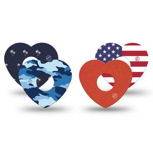 ExpressionMed USA Basics Freestyle Libre 3 and Libre 3 Plus Heart, 4-Pack Tape red white blue palette Adhesive Patch for Continuous Glucose Monitor
