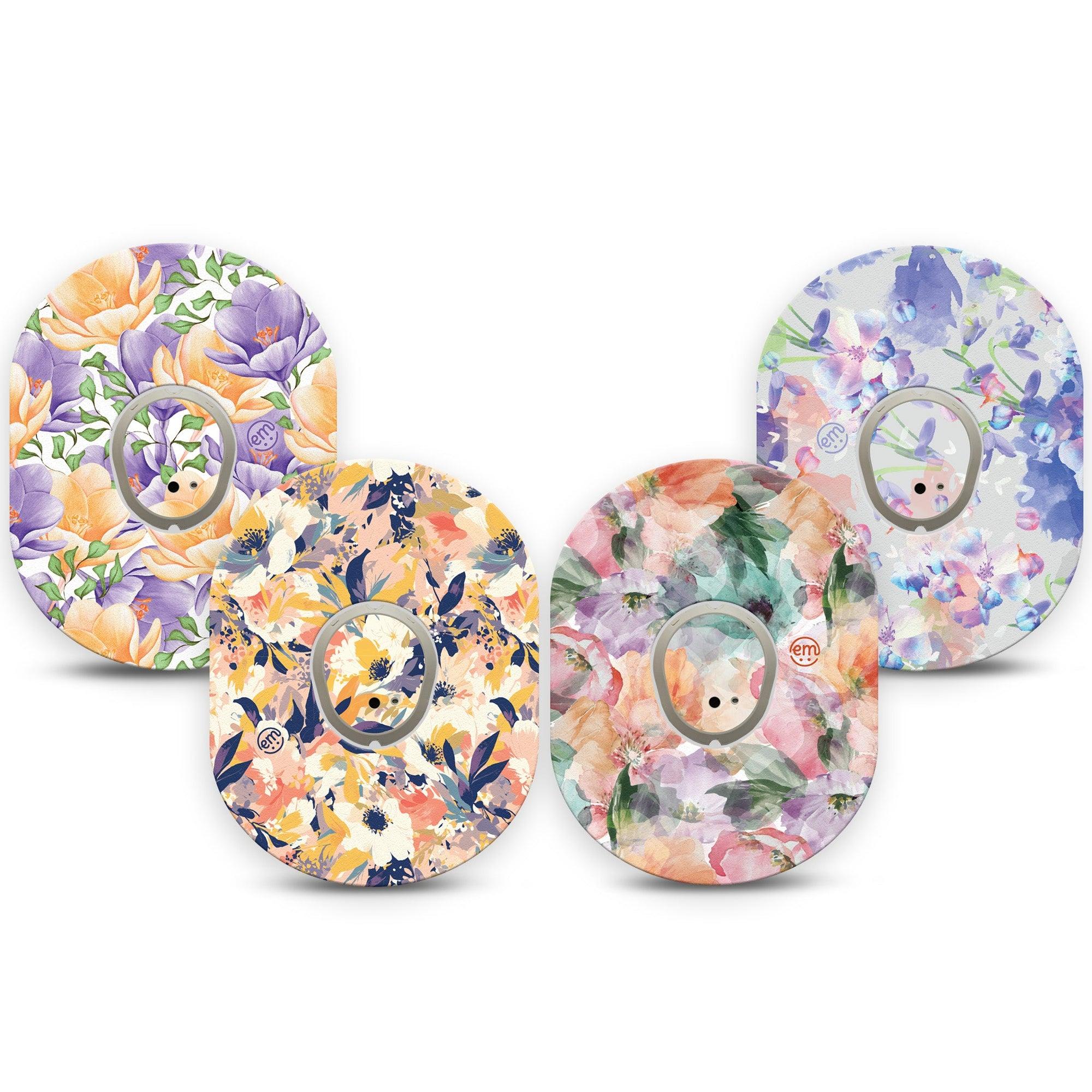 ExpressionMed Floralicious Variety Pack Dexcom G7 Sticker and Tape, Dexcom Stelo Glucose Biosensor System,  Pastel-Colored Florals, Vinyl Sticker and Tape Pairing Continuous Glucose Monitor Design