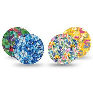 ExpressionMed Summer Splash Variety Pack Freestyle Libre and Libre 2 Plus Tape, Abbott Lingo, 4-Pack Tape and 4-Pack Sticker Variety Jewel Toned Florals, Fixing Ring Tape Continuous Glucose Monitor Design