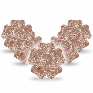 ExpressionMed Mocha Mousse Lace Freestyle Libre 2 and Libre 2 Plus Flower Shape Tape, Abbott Lingo, 5-Pack Tape and 5-Pack Sticker 2025 Color Trend, Plaster CGM Design