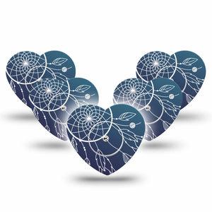 ExpressionMed Blue Dreamcatcher Freestyle Libre 2 and Libre 2 Plus Heart Shape Tape, Abbott Lingo, 5-Pack Tape and 5-Pack Sticker Boho Decor Plaster CGM Design
