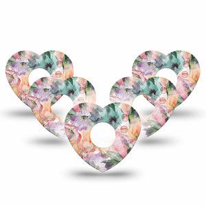 ExpressionMed Flower Clouds Freestyle Libre 3 Heart Shape Tape 5-Pack Tape Light Purple Pink Orange Blossoms, Patch CGM Design