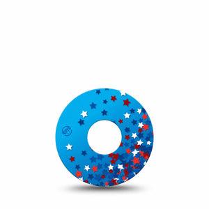 ExpressionMed Confetti Stars Freestyle Libre 3 and Libre 3 Plus Tape Single Tape Red White Blue Stars, Adhesive Tape Continuous Glucose Monitor Design
