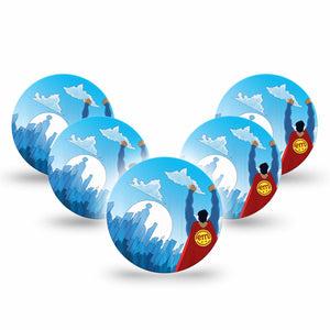 ExpressionMed Super Man Freestyle Libre 3 and Libre 3 Plus Overpatch 5-Pack Tape Up, Up And Away Hero, Adhesive Patch CGM Design