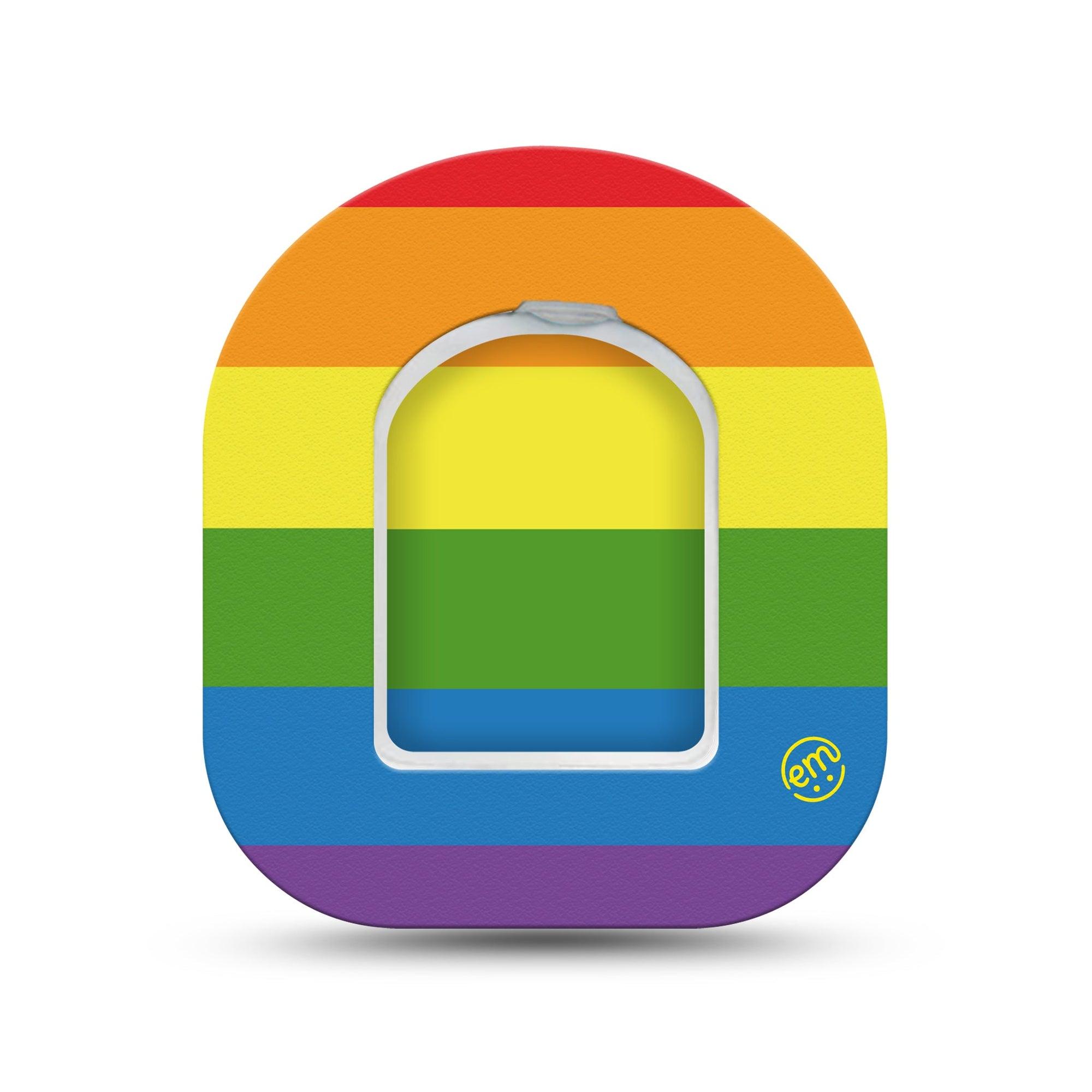 ExpressionMed Rainbow Flag Omnipod Surface Center Sticker and Mini Tape Colorful Flag Inspired Vinyl Sticker and Tape Design Pump Design