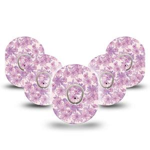 ExpressionMed Purple Daisy Dexcom G7 Tape, Dexcom Stelo Glucose Biosensor System, 5-Pack Tape and 5-Pack Sticker Lilac Daisy Garden, Overlay Tape CGM Design