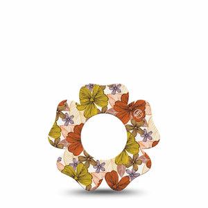 ExpressionMed Burnt Orange Floral Freestyle Libre 2 Flower Shape Tape, Abbott Lingo, Single Summer Flower Inspired Fixing Ring Tape CGM Design