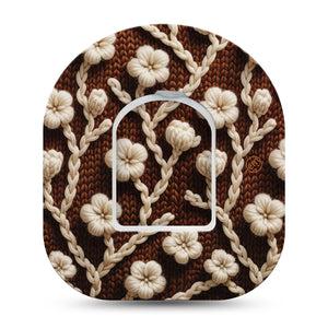 ExpressionMed Cozy Sweater Omnipod Tape, Single Tape and Single Sticker Brown Sweater White Petals Inspired, Adhesive Patch Pump Design