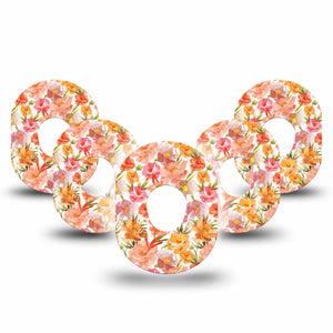 ExpressionMed Peach Dusk Dexcom G7 Tape, Dexcom Stelo Glucose Biosensor System, 5-Pack Tape Pink Orange Flowers, Overlay Tape CGM Design