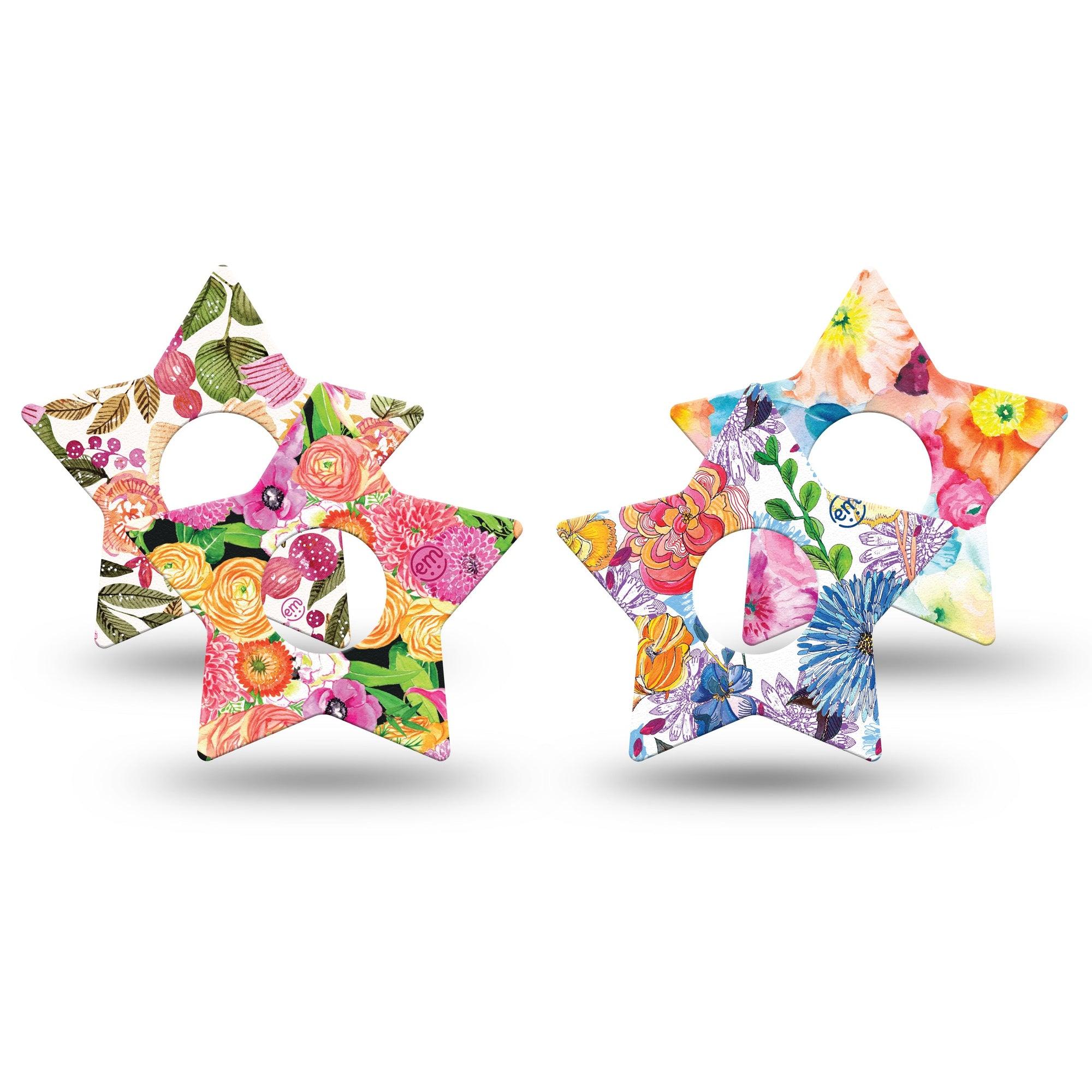 ExpressionMed Posy Petals Freestyle Libre 3 Star Shape Tape 4-Pack Orange Pink Floral Bouquet Patch CGM Design