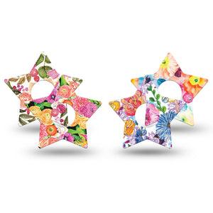 ExpressionMed Posy Petals Freestyle Libre 3 Star Shape Tape 4-Pack Orange Pink Floral Bouquet Patch CGM Design