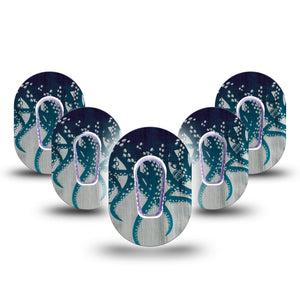 ExpressionMed Tentacles Dexcom G6 Mini Tape, 5-Pack Tape and 5-Pack Sticker Moody Ocean Print, Adhesive Tape CGM Design