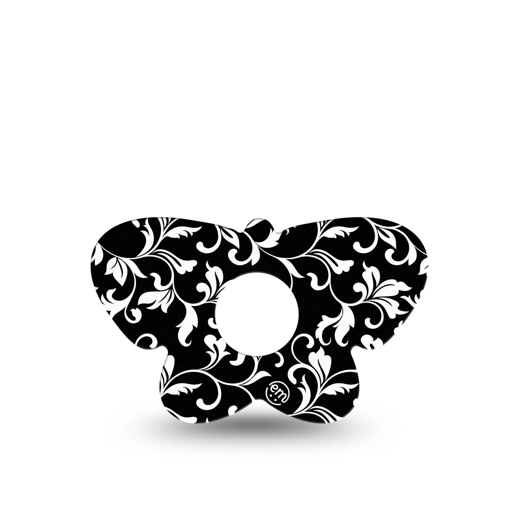 ExpressionMed Fleur de lis Freestyle Libre 3 Butterfly Shape Tape Single White and black stems Adhesive Tape CGM Design