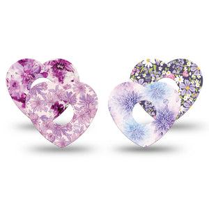 ExpressionMed Violet Garden Freestyle Libre 3 and Libre 3 Plus Heart, 4-Pack Tape Assortment of purple flowers Adhesive Patch for Continuous Glucose Monitor