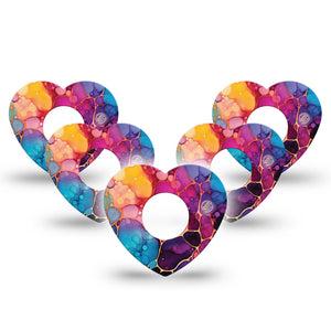 ExpressionMed Rainbow Ink Infusion Heart, 10-Pack Painterly ink texture Adhesive Tape For Pump