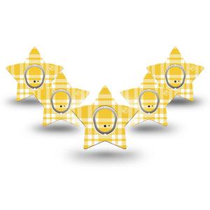 ExpressionMed yellow gingham Dexcom G7 and Dexcom Stelo Glucose Biosensor System Star, 5-Pack Tape and 5-Pack Sticker Summer yellow plaid Plaster for Continuous Glucose Monitor