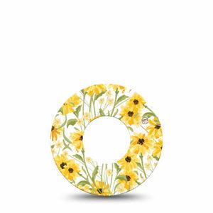 ExpressionMed Yellow Mosaic Floral Freestyle Libre and Libre 2 Plus Tape, Abbott Lingo, Single Tape Gold Sunflower Garden, Fixing Ring Tape Continuous Glucose Monitor Design