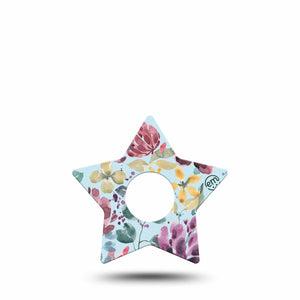 ExpressionMed Botanical Blooms Infusion Set Star Shape Tape 5-Pack Watercolored Flowers Fixing Ring Patch Continuous Glucose Monitor Design