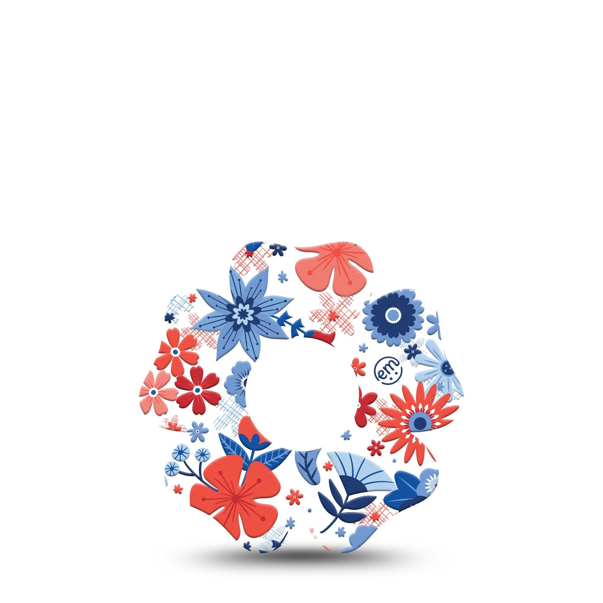 ExpressionMed July Flowers Infusion Set Flower Shape Tape 5-Pack red white blue flower mix Overlay Tape Continuous Glucose Monitor Design