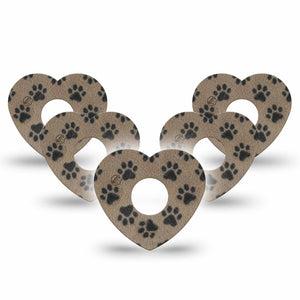 ExpressionMed Fuzzy Pawprints Freestyle Libre 3 and Libre 3 Plus Heart, 5-Pack Fleece like paw pattern Overlay Tape for Continuous Glucose Monitor