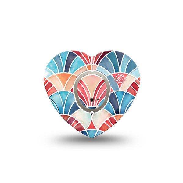 ExpressionMed Watercolor Fan Dexcom G7 and Dexcom Stelo Glucose Biosensor System Heart, Single Tape and Single Sticker Layered arch fan design Best Covers for CGM