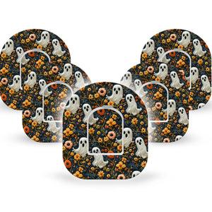 ExpressionMed Embroidered Ghost Omnipod Tape, 5-Pack Tape and 5-Pack Sticker Fall Flowers Ghost Inspired, Adhesive Patch Pump Design