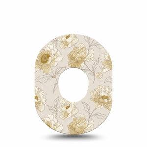 ExpressionMed Sketched Peonies Dexcom G7 and Dexcom Stelo Glucose Biosensor System, Single Tape Delicate peony outlines Fixing Ring Patch for CGM