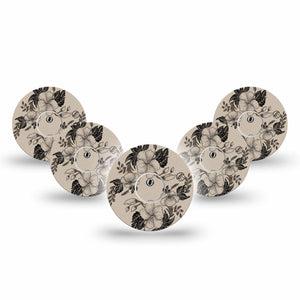 ExpressionMed Low Tide Freestyle Libre 3 and Libre 3 Plus, 5-Pack Tape and 5-Pack Sticker Earth tone floral pattern Sensor Cover for CGM
