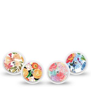 ExpressionMed Bloom Pop Freestyle Libre, Libre 2 Plus, and Abbott Lingo Sticker, 4-Pack Sticker Lively florals Overlay Patch for Continuous Glucose Monitor