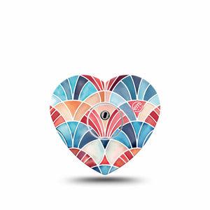 ExpressionMed Watercolor Fan Freestyle Libre 3 and Libre 3 Plus Heart, Single Tape and Single Sticker Layered arch fan design Patch for CGM