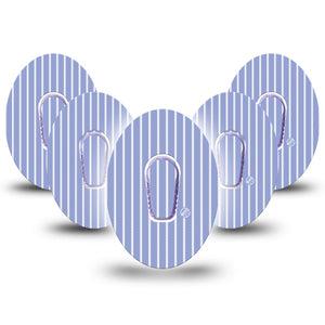 ExpressionMed Blue Stripes Dexcom G6, 5-Pack Tape and 5-Pack Sticker Thin blue stripes Decorative Decal for CGM