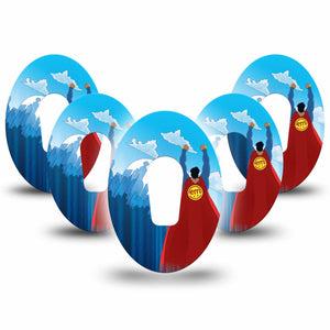 ExpressionMed Super Man Dexcom G6 Tape 5-Pack Tape Red Caped Superhero, Plaster Continuous Glucose Monitor Design