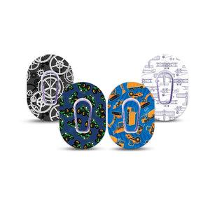 ExpressionMed Mighty Machines Variety Pack Dexcom G6 Mini Tape, 4-Pack Tape and 4-Pack Stickers Variety Machinery, Adhesive Tape CGM Design