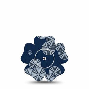 ExpressionMed Blue Swirls Freestyle Libre 2 and Libre 2 Plus Flower Shape Tape, Abbott Lingo, Single Tape and Single Sticker Winding Spirals, Plaster CGM Design