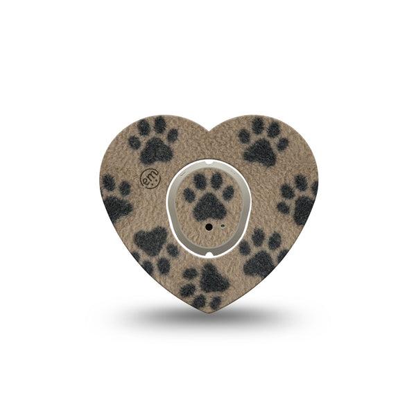 ExpressionMed Fuzzy Pawprints Dexcom G7 and Dexcom Stelo Glucose Biosensor System Heart, Single Tape and Single Sticker Brown paw prints Best Covers for CGM