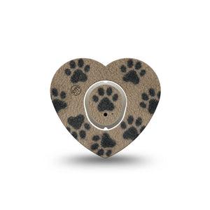 ExpressionMed Fuzzy Pawprints Dexcom G7 and Dexcom Stelo Glucose Biosensor System Heart, Single Tape and Single Sticker Brown paw prints Best Covers for CGM