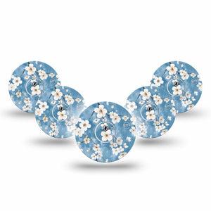 ExpressionMed Cherry Blossom Freestyle Libre 3 and Libre 3 Plus Tape 5-Pack Tape and 5-Pack Sticker White Cherry Blossom Flowers, Adhesive Tape Continuous Glucose Monitor Design