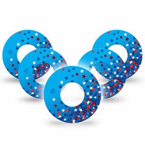 ExpressionMed Confetti Stars Freestyle Libre and Libre 2 Plus Tape, Abbott Lingo, 5-Pack Tape Independence Day Stars, Fixing Ring Tape Continuous Glucose Monitor Design