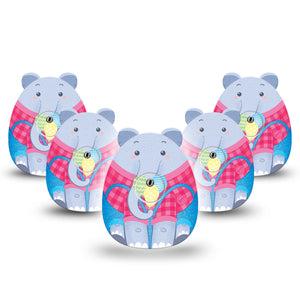 ExpressionMed Circus Elephant Freestyle Libre 3 Gumdrop Shape Tape 5-Pack Tape and 5-Pack Sticker Balloon Carrying Elephant, Overlay Patch CGM Design