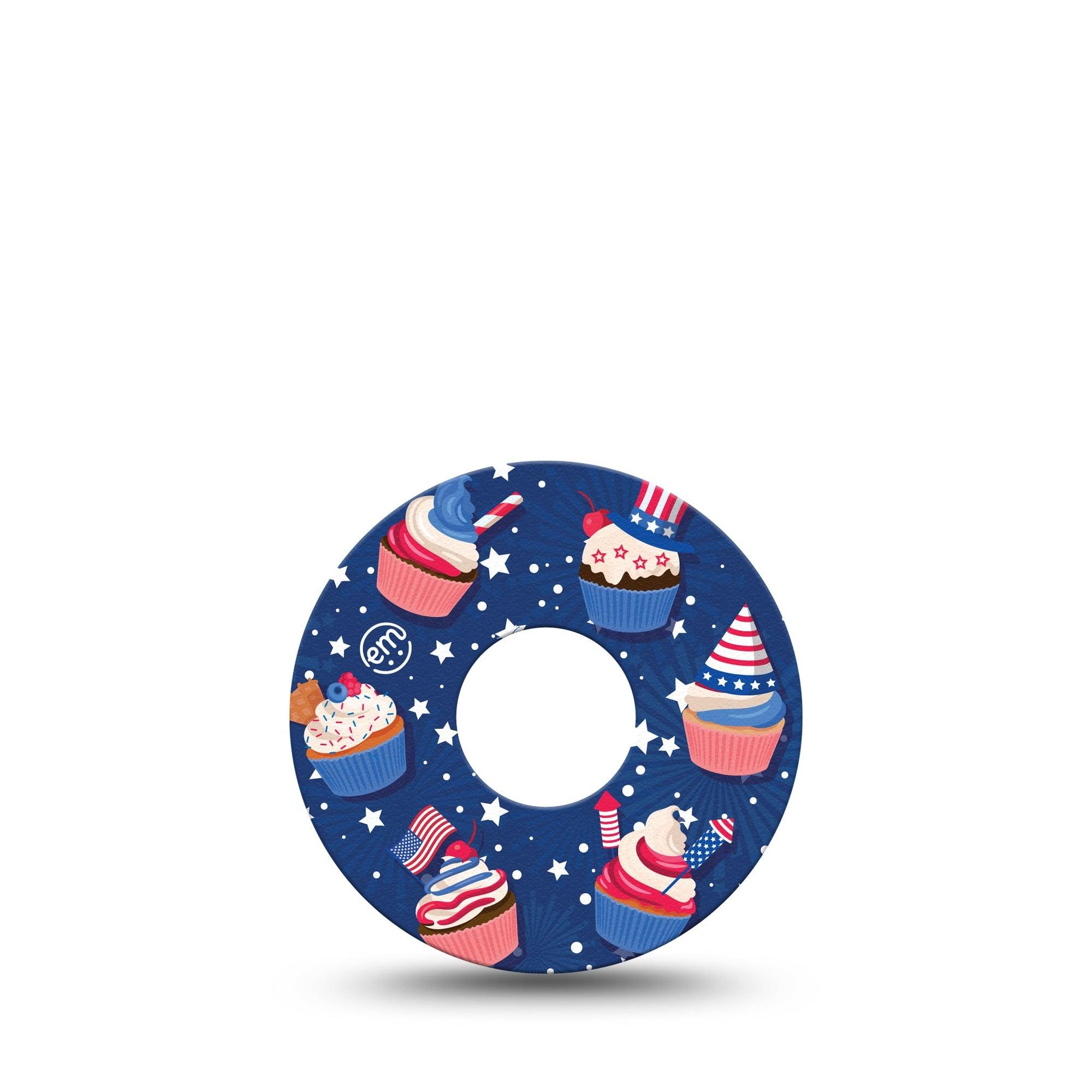 ExpressionMed Patriotic Cupcakes Freestyle Libre 3 Tape Single Stars and Stripes Cupcakes Adhesive Tape CGM Design