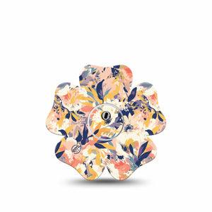 ExpressionMed Tinted Blooms Freestyle Libre 3 Flower Shape Tape Single Tape and Single Sticker Orange Blue Painted Bouquet Plaster CGM Design