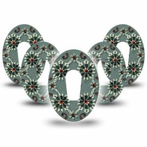 ExpressionMed Green Embroidery Dexcom G6 Tape, 5-Pack Tape Green Threaded Petals, Plaster Continuous Glucose Monitor Design