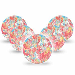 ExpressionMed Faded Summer Freestyle Libre and Libre 2 Plus Tape, Abbott Lingo, 5-Pack Tape and 5-Pack Sticker Pale Coral Graphic Print, Fixing Ring Tape Continuous Glucose Monitor Design