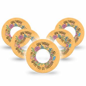 ExpressionMed Strength in Bloom Freestyle Libre, Libre 2 Plus, and Abbott Lingo, 5-Pack Wise quote and bouquet Decorative Patch for Continuous Glucose Monitor