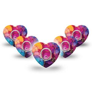 ExpressionMed Rainbow Ink Dexcom G7 and Dexcom Stelo Glucose Biosensor System Heart, 5-Pack Tape and 5-Pack Sticker Abstract rainbow pattern Overlay Patch for Continuous Glucose Monitor