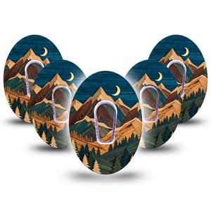 ExpressionMed Wood Mountains Dexcom G6, 5-Pack Tape and 5-Pack Sticker mountain wood pattern Decorative Decal for CGM