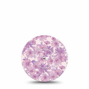 ExpressionMed Purple Daisy Freestyle Libre and Libre 2 Plus Tape, Abbott Lingo, Single Tape and Single Sticker Summer Purple Flowers, Fixing Ring Tape Continuous Glucose Monitor Design