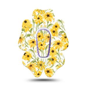 ExpressionMed Yellow Mosaic Floral Dexcom G6 Flower Shape Tape Single Tape and Single Sticker Spring Floral Print, Adhesive Patch Continuous Glucose Monitor Design